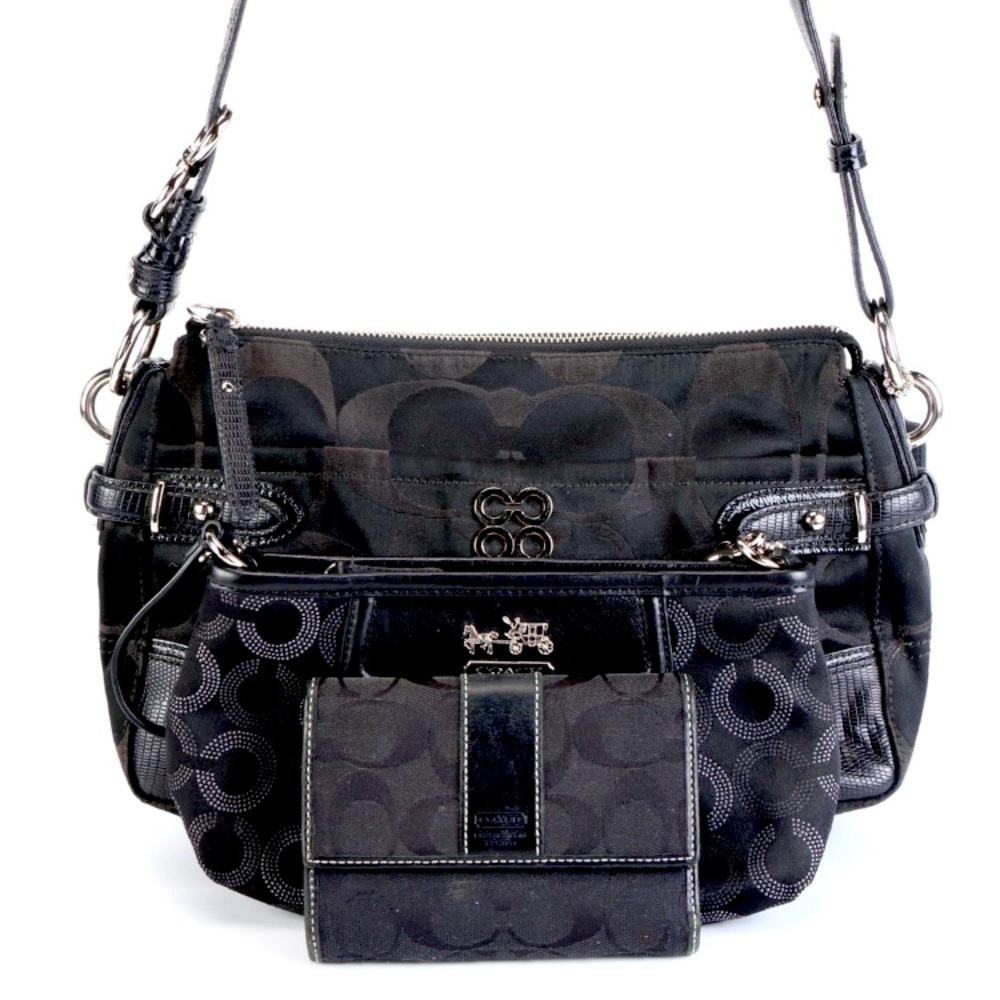 👜 Coach Colette Shoulder Bag, Wristlet & Wallet in Canvas w/ Leather Trim 👜